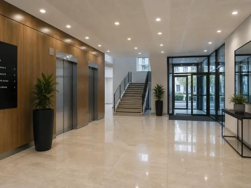 Hall et parties communes entretenus dans un immeuble professionnel